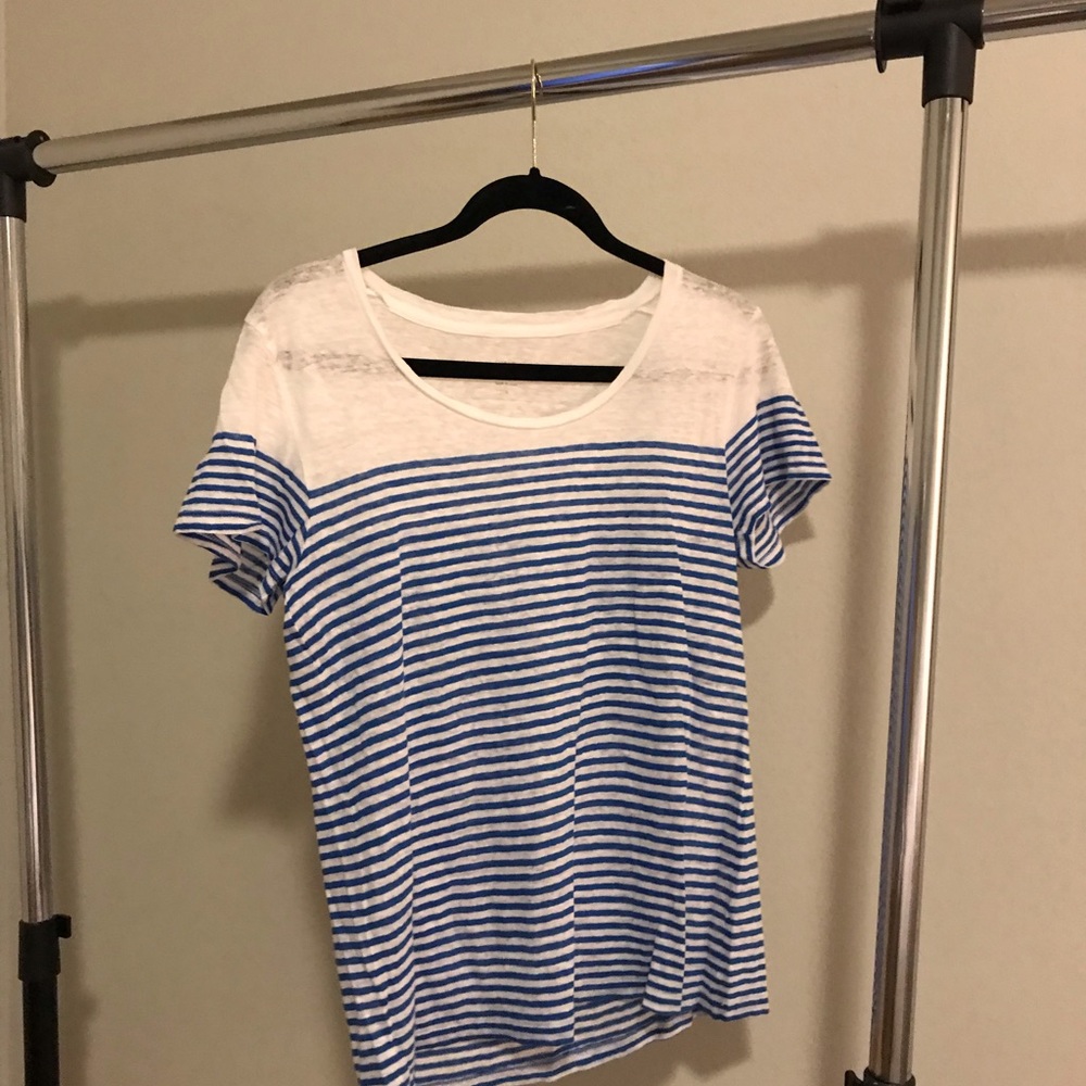 Blue and white stripe 100% linen J Crew Tee shirt